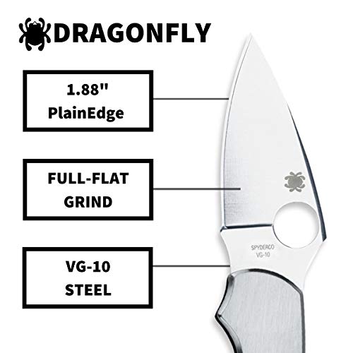 Spyderco Dragonfly Folding Pocket Knife with 2.3" VG-10 Steel Blade and Stainless Steel Handle - EDC Knife for Men and Women, Perfect for Hunting, Tactical, Camping, Survival - PlainEdge - C28P - Image 3
