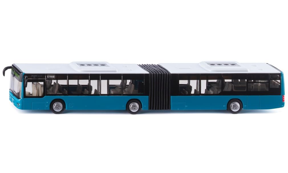 siku 3736, Bus Articulé MAN, 1:50, 2 Planches d'Autocollants Incluses, Métal/Plastique, Turquoise, Modèle réduit, Pneus en Caoutchouc, Portes ouvrables