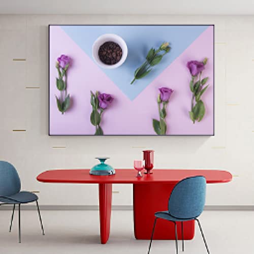 Tableau moderne fleur et tasse pour décoration maison salon chaleureux 60x80