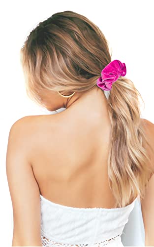 VENUSTE Hot Pink Scrunchies, Premium Velvet Scrunchy for Hair Solid Colors Thick Hair Bands - Image 3