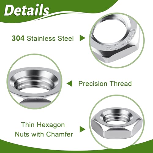 M8 Mutter 25 Stück, Sechskantmutter Edelstahl (Niedrige Form), DIN439 A2 V2A Muttern Edelstahlmutter Halbmuttern Flachmuttern Hex Nut für Schrauben & Unterlegscheiben & Gewindestangen
