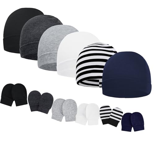 Image of Century Star Cotton Baby Hats and Mittens Unisex Infant Beanie Caps Baby Boys Grils Hats No Scratch Newborn Hospital Hat