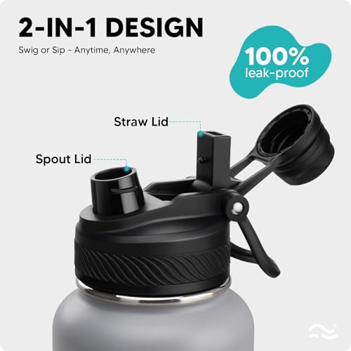 Image of Swigina [2-IN-1 LID] Insulated Water Bottle with Silicone Boot (36hrs Cold /18hrs Hot) - DIY Stickers, Leakproof, BPA Free, 32 oz