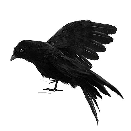 5.9' Black Feathered Crows Halloween Decoration Realistic Raven...