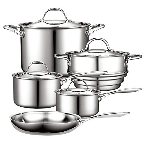 Cooks Standard 02684 Multi-Ply Clad Stainless Steel Cookware Set, 9 Piece, Silver