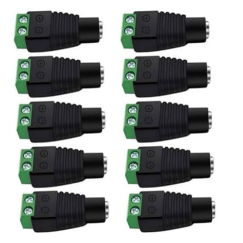 12V DC Power Connector 5.5mm x 2.1mm, 10Pcs Female Power Jack Adapter for Led Strip CCTV Security Camera Cable Wire Ends Plug