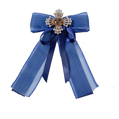 Image of Retro Chic Ribbon Bow Tie Brooch Pins for Women Girls Uniform Pre-Tied Bowknot Corsage Party Ceremony Accessories
