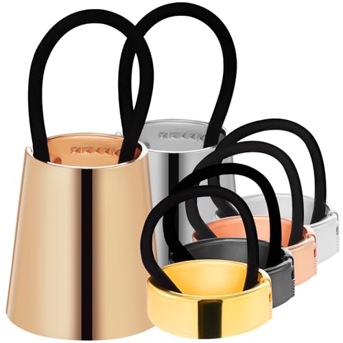 MALUGOGO Juego de 6 coletas metálicas para mujer y cinta elástica para el cabello con colores oro rosa, oro, plata y negro, accesorios de cuerda para colas de caballo altas elegantes y uso diario
