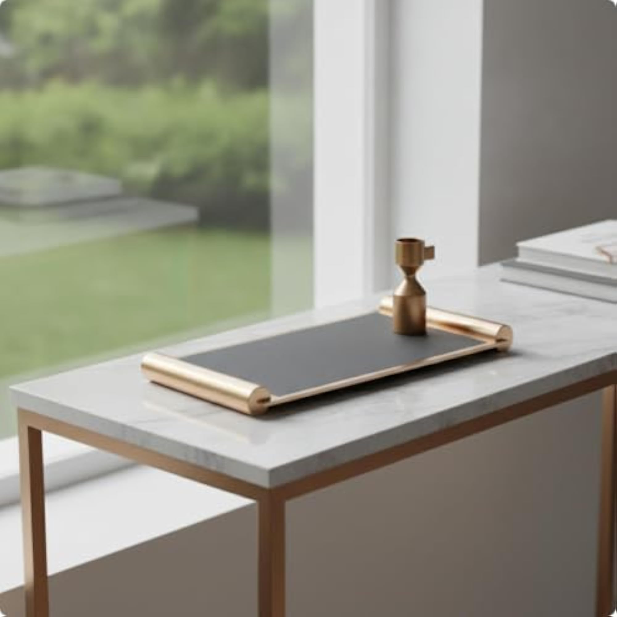 Leather Tray with Metal Frame, Textured Rectangular Design