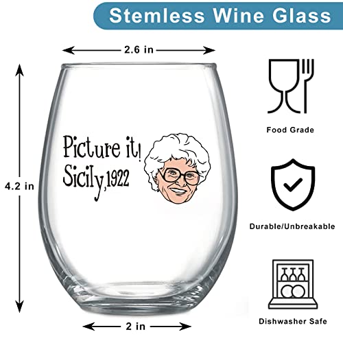 Ddddxo Golden Girls Wine Glasses, Golden Girls Merchandise, Golden Girls Stemless Wine Glass Set Of 4, Golden Girls Inspired Gifts For Women, Golden Tv Show Fans Gift Wine Glasses (17 Oz) (02) #TOP4