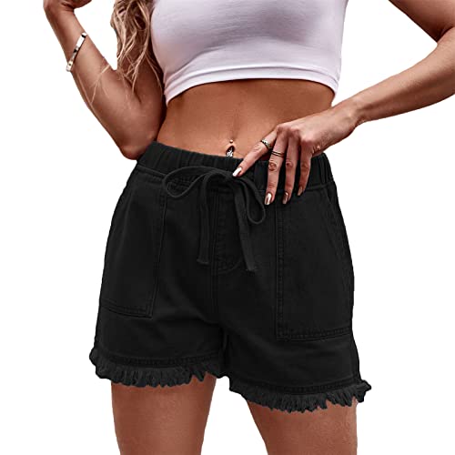 Short en jean femme taille haute grande taille avec franges déchirées style décontracté