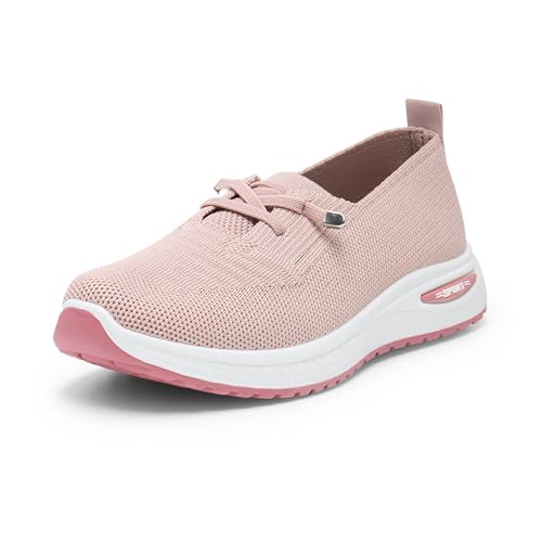 Alexis Leroy Baskets Mode Femme Chaussures Baskets en Maille pour Femme sans Lacets - Chaussures de Fitness Slip on Respirante Sneakers Rose Pâle 40 EU
