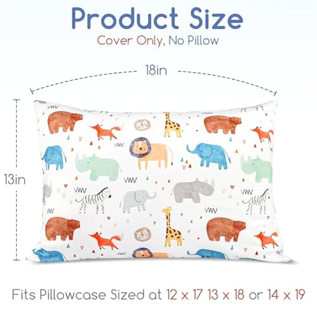 ManFaiSky 2 Pack Toddler Pillowcase, 13x18 Toddler Pillow Cases with Envelope Closure, Soft & Comfortable Travel Pillow Case Cover Boys Girls, Cute Animals