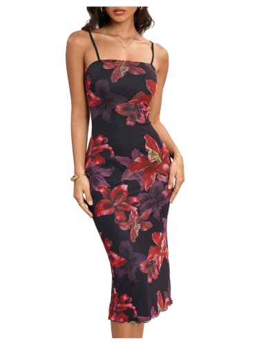 Image of BEAUDRM Women's Sexy Floral Plus Size Dress Date Night Club Cocktail Dress