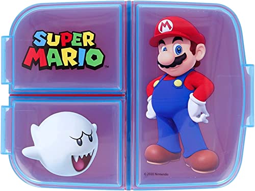 Boîte à lunch pour enfants avec 3 compartiments pour enfants en plastique sans BPA, grand cadeau pour enfants (Super Mario-Super Mario) Cover