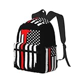 Buewutiry Mochila de viaje para laptop para hombres y mujeres, mochila de bomberos con bandera de Estados Unidos para el trabajo con correas ajustables, mochila de viaje resistente al agua, mochila de