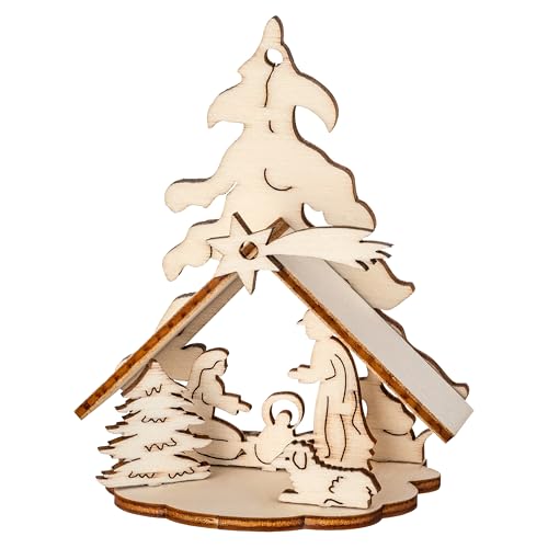 MaMeMi STECKSATZ KRIPPE aus Holz mit Heiliger Familie im STALL ca. 9...