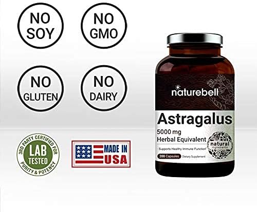 Maximum Strength Astragalus Capsules, 5000mg Herbal Equivalent, Premium Astragalus Supplement, 200 Counts, Supports Healthy Immune System, No GMOs