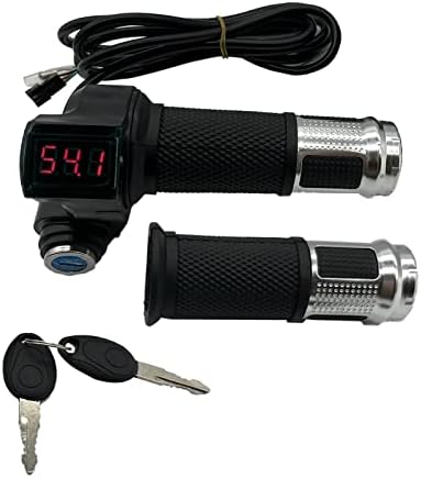 1Pair E-Bike Throttle Grip, Electric Bicycle Throttle Grip with LCD Battery Voltage Display Key Knock, Universal Electric Bicycle Scooter Wire Twist Throttle Grip