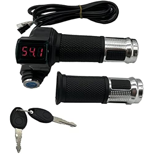 1 Pair EBike Throttle Grip, Universal Electric Bicycle Scooter Twist Handlebar with LCD Battery Voltage Display Key Knock, 12V-84V Electric Bike Throttle Grip for Motorbike Motorcycle E-Bike