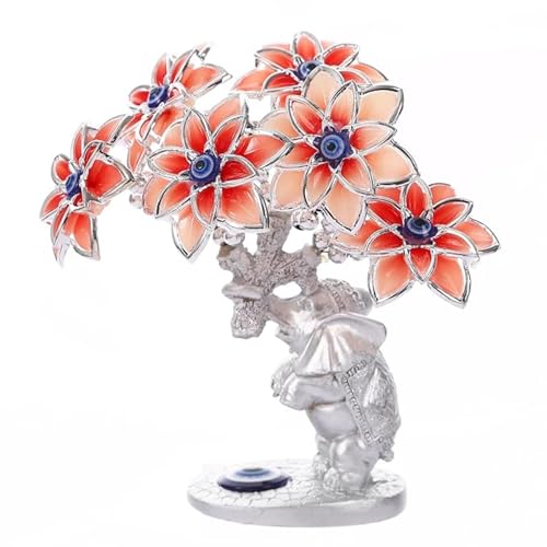 Image of eCraftIndia Tree of Life Bonsai Evil Eye Tree Elephant Statue Feng Shui Showpiece (Silver & Red) Feng Shui Items for Good Luck Positive Energy Vastu Shelf Living Room Home Decor Gift for Housewarming