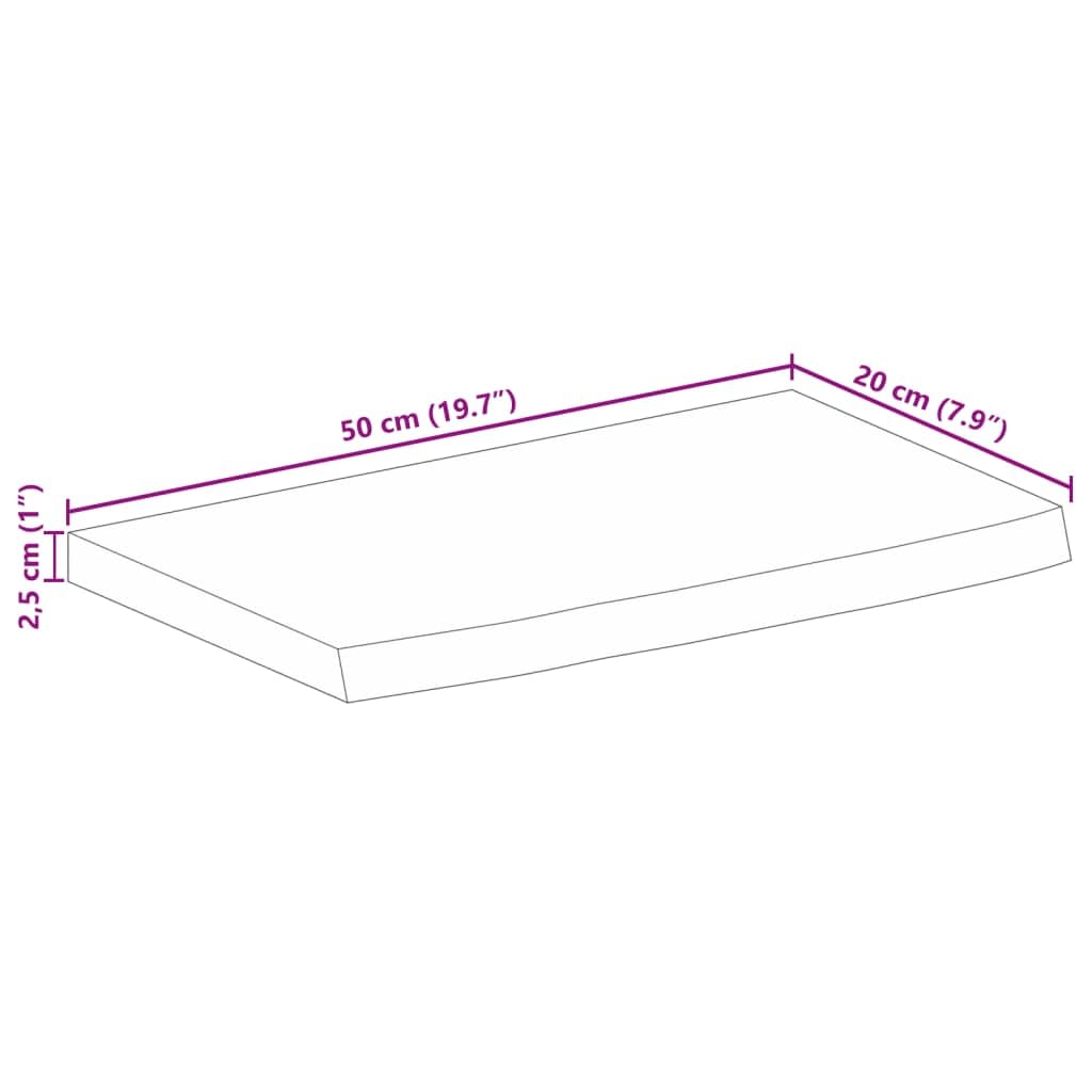 Tischplatte mit Baumkante 50x20x2,5 cm Massivholz Mango für Esstisch Arbeitsplatz Küche Wohnzimmer DIY BAU Möbel Zubehör