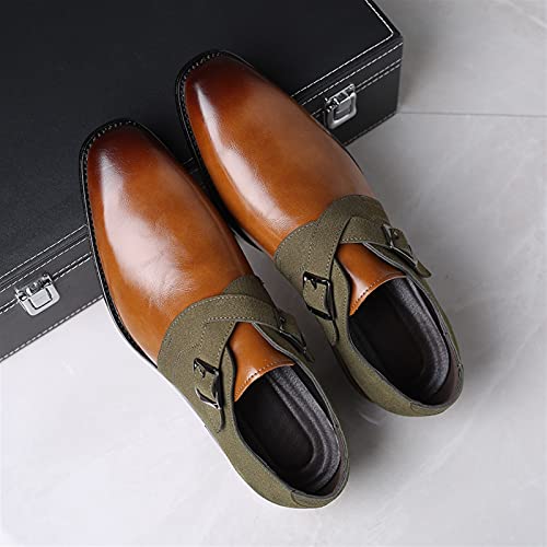 Dress Shoes for Men Slip On Monk Strap Black Burnished Toe PU Leather Anti-Slip Non Slip Resistant Outdoor (Color : Green, Size : 10.5)4