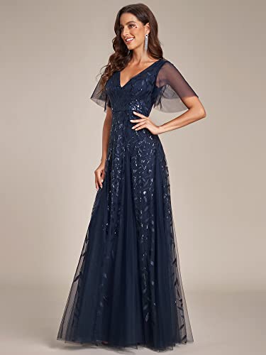 Image of Ever-Pretty Women's Sequin Formal Dresses Evening Gown Sparkly V-Neck Short Sleeve Floor Length Mother of The Bride Dress 736
