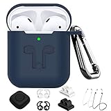 AirPods Case Set,ZROSIN 9 in 1 Airpods Accessories Kits Protective Silicone Cover and Skin Compatible for Apple Earpods with Airpods Watch Band Holder/Ear Hook/Anti-Lost Stap/Clip/Keychain/Grip-Blue