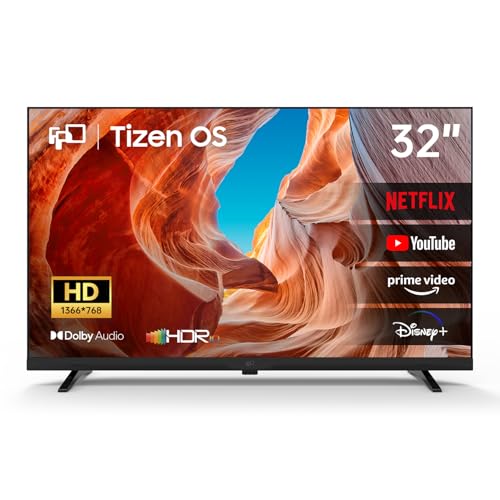 FPD Smart TV 32 Inch, Television Compatible with Samsung TV Plus Powered by Tizen OS, 720 HD TV with Dolby Audio, HDR 10, SmartThings, Miracast, Gaming Hub, Voice Remote Flat Screen TV (AT32-P1)