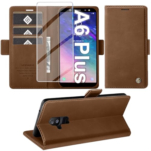 Coque cuir Samsung A6 Plus Giyer marron avec rabat et porte-cartes