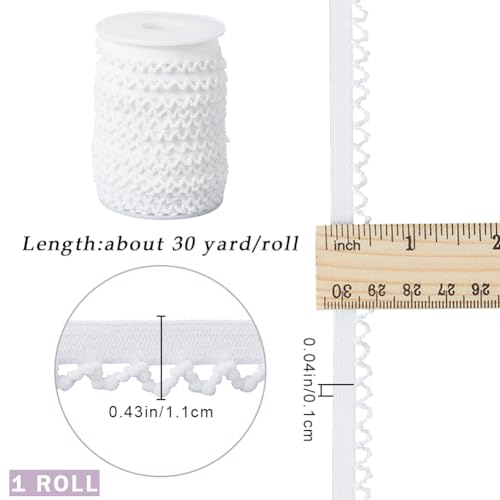 GORGECRAFT 27m 11mm Wide Picot Loop Elastic Lingerie Trim Frilly Spandex Lace Ribbon Stretch Band Webbing Decorative Edges Trimming for Underwear Dress Headbands Sewing Craft White - Image 2