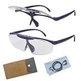 JWMY ルーペメガネ メガネ型拡大鏡 メガネの上から掛けられる はっきり見える 大きく見える レンズ跳ね上げ機能付き 両手が使えるルーペ 父の日 敬老の日 プレゼント (パープル)