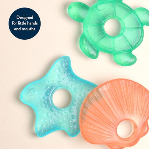 Image of Itzy Ritzy Water-Filled Teethers - Cold Cutie Coolers Textured On Both Sides to Massage Sore Gums & Emerging Teeth - Can Be Chilled in Refrigerator, Set of 3 Seaside Water Teethers