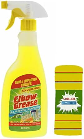 St@llion 500ml Elbow Grease All Purpose Degreaser Cleaner Spray Trigger Bathroom Kitchen Laundry Household Works on Metals, Plastics, and Fabrics - Includes 1 Cleaning Cloth (Pack of 1