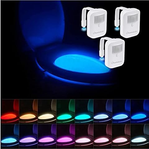 Chunace [3 Pack Rechargeable Toilet Night Light LED Color Changing Bowl Nightlight with Motion Activated Sensor Cool Bathroom Accessory Fun Gadgets for Home Decor Battery Power Mood Lighting Cover