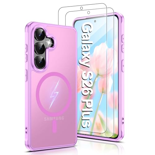 Samsung Galaxy S26 Plus�p�d�b�P�[�X:S26 Plus�P�[�X [Mag-Safe Fit] 2PC HD�X�N���[���v���e�N�^�[�t���A�}�b�g�������\�t�g�^�b�`�X�L��/�g�ѓd�bS 26 Plus�p�t���{�f�B�ی�A�s���N
