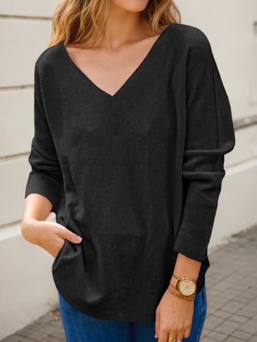 Saodimallsu Womens Fall Sweaters V Neck Long Sleeve Casual Loose Lightweight Soft Pullover Sweater Knit Tops2