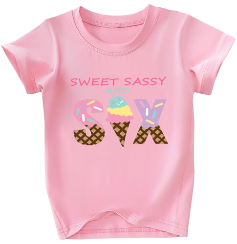 Girls 6th Birthday Shirts for Kid Girls 6 Years Old Birthday Outfit Pink