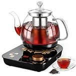 KaiPine Glass Electric Tea Kettle with Infuser & Temperature Control, 0.8L Fast Boiling Quiet Kettle, Keep Warm & Adjustable Power, Black for Kitchen & Office