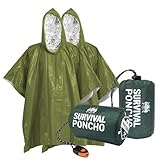 Monterra Emergency Survival Poncho. 2 Thermal Mylar Space Blanket Rain Ponchos. Camping Accessories, Outdoor Survival Gear and Equipment, EDC. (Green)