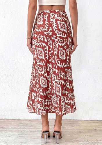 Image of BTFBM Satin Skirts for Women Trendy 2026 Summer Fall | High Waisted A-Line Leopard Print,Floral Print, Business Casual,Cocktail,Wedding Guest,Long Silk Midi Skirt