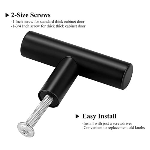 Image of Probrico 15 Pack| Flat Black Single Hole Cabinet Knobs 2 inch Drawer Handle Pulls Kitchen Cupboard T Bar Knobs Stainless Steel Furniture Hardware