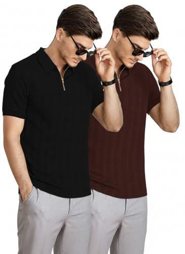 Image of MiraMichi Men's Polycotton Short Sleeve Casual Polo Collar T-Shirt - Lightweight Breathable Classic Polo for Everyday Comfort & Style