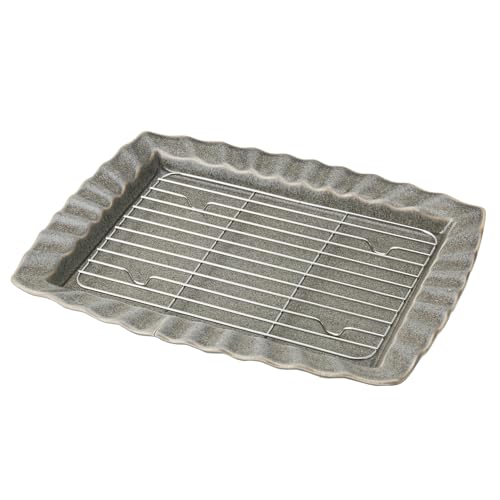 TAMAKI T-960660 Cooler Dish, Gray, Width 10.9 x Depth 9.9 x Height 0.8 inches (27.7 x 22.7 x 2 cm), Dishwasher Safe, Dish, Square, Frying, Tableware, Pottery, Lunch Plate, with Net