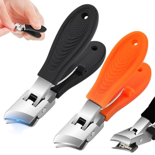 Vibbang 2 Pièces Coupe-Ongles Incliné et Incurvé avec Long Manche, Large Ouverture Sans Éclaboussures pour Ongles Épais et Pieds (A)