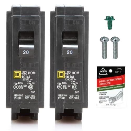 FalconSupply Genuine Square D HOM120 Circuit Breaker (2 Pack) Kit Bundle 20 Amp (20A) Single Pole 120V 10kAIC UL Listed Plug-On for Homeline Load Centers & Panel Box New Replacement