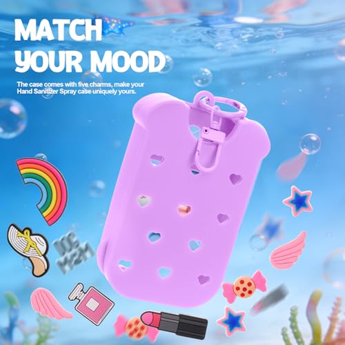 Image of Mity rain Hand Sanitizer Spray Case Compatible With Touchland, Cute Silicone Hand Sanitizer Holder Keychain with 4 Charms, Portable Refillable Sanitizer Accessory, Gift for Women And Teens