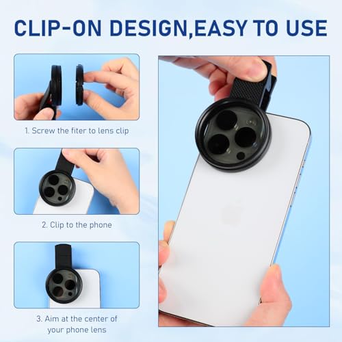 Image of CPL Filter for Mobile Set, 52mm Clip-On Polarizing Lens Filter Kit,Nd Filter for Mobile Compatible with Most Smartphones for Outdoor Photography (Black(C))