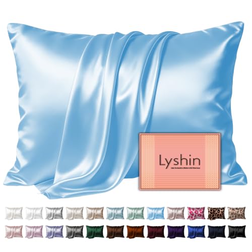 Image of LYSHIN Silk Pillow Cases Queen Size with Hidden Zipper, Sky Blue